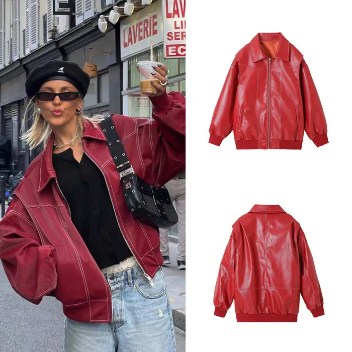 

2024 Vintage American Jacket Women Oversized Casual Bomber Jacket Vintage Thick Warm Outwear Y2K stand-up collar fluff jacket