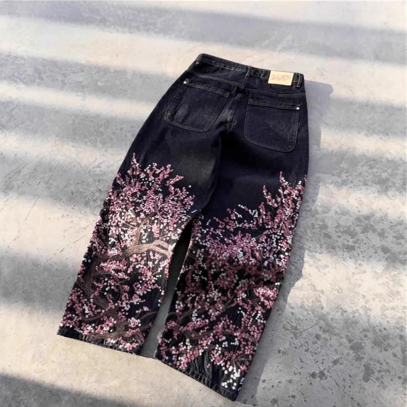 

Europe and america cross borderderschutzeEmbroidered jeans, vintage embroidery, trendy loose straight wide-leg pants for men and