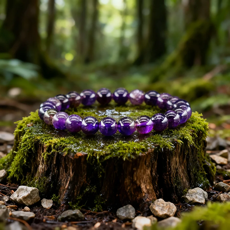 Natural Amethyst Quartz Crystal Bead Bracelet for Women Body-Purifying Genuine Crystal Fatigue Pressure Yoga Meditation Jewelry