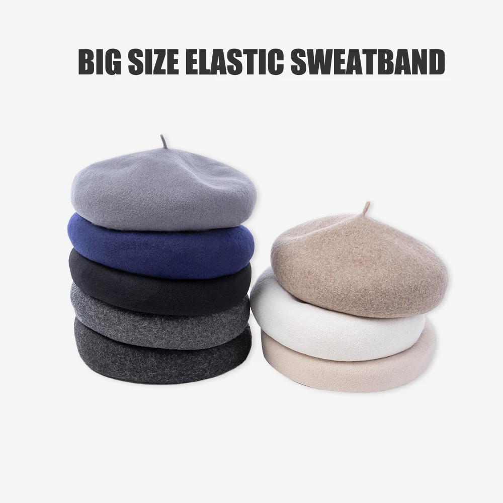 

Unisex Big Size Wool Beret with Elastic Sweatband Knitted Beret hat