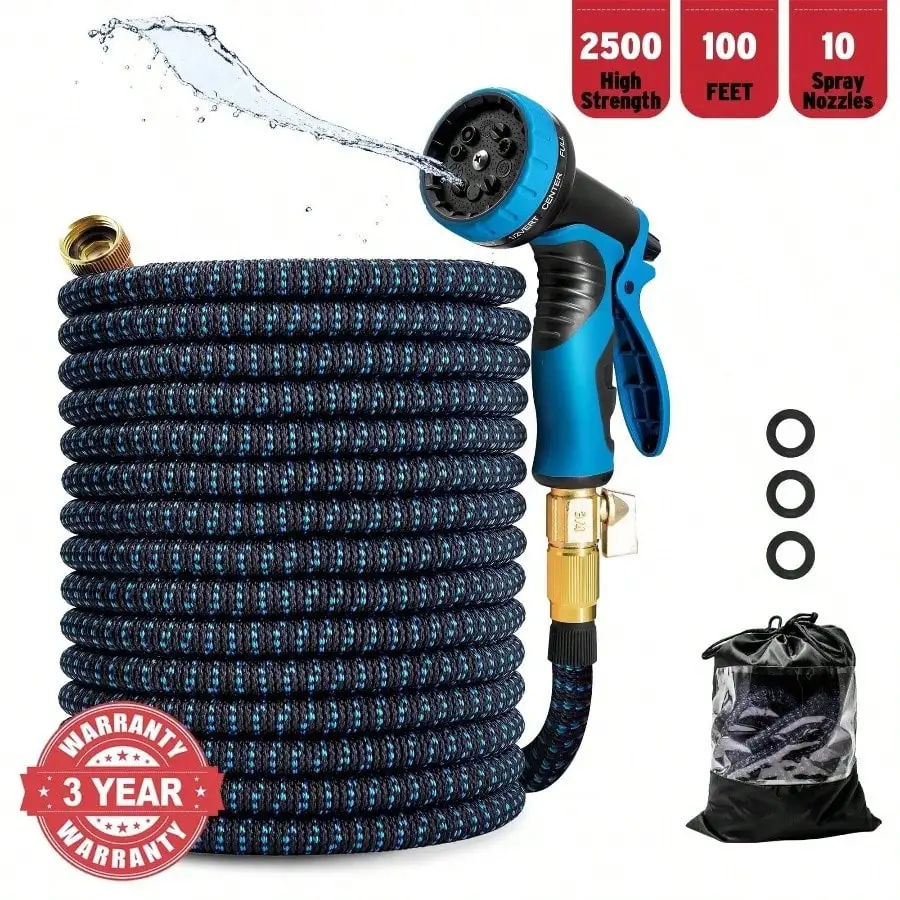 

Расширяемый гибкий садовый шланг 100 футов, 10 распылительных насадок, автомойка на открытом воздухе, двор, красный, прочный, легкий, простой в использовании