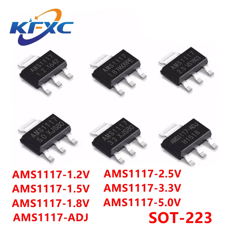 20pcs regulador de tensão IC, AMS1117, AMS1117-3.3V, AMS1117-2.5V, AMS1117-1.8V, AMS1117-1.5V, AMS1117-1.2V, AMS1117-ADJ, SOT223