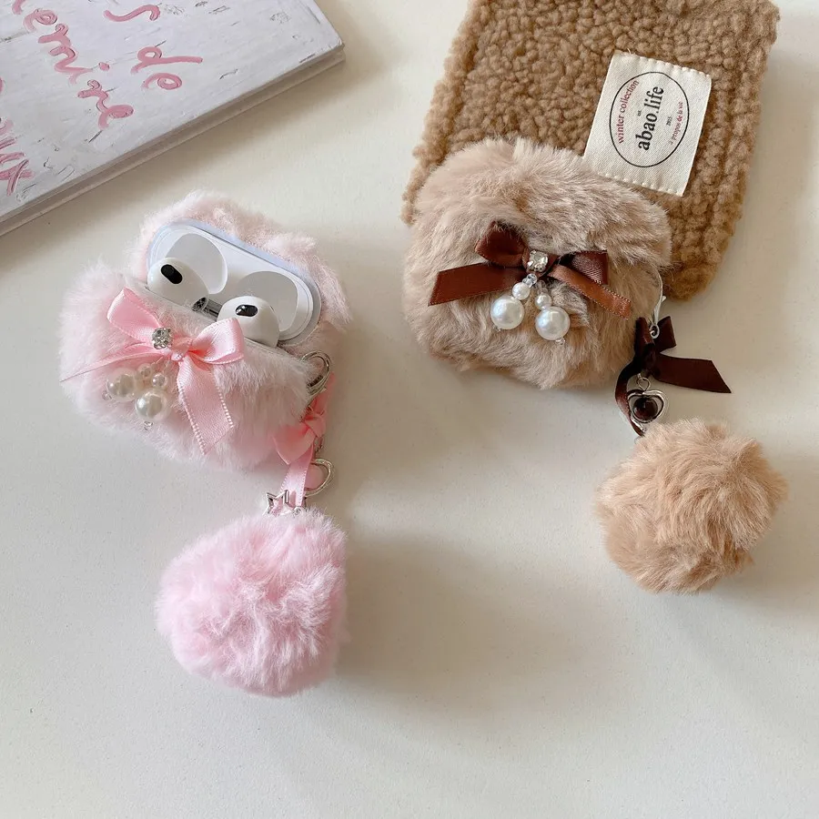 cute Hair ball For airpods 2/3/4 Case air pods pro 2 luxury Earphone cover AirPods 2 hearphone Cover airpods3 cover airpod 4