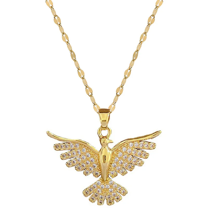 Phoenix Spreading Titanium Steel Necklace studded with Diamond Pendant Versatile Clavicle Chain Christmas Gift Birthday Gift