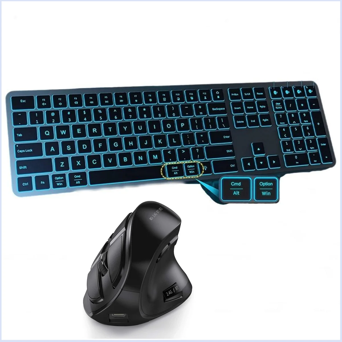 For Backlit wireless Keyboard and Mouse Multi-Device Slim Rechargeable Keyboard and Mouse Combo for Laptop Tablet