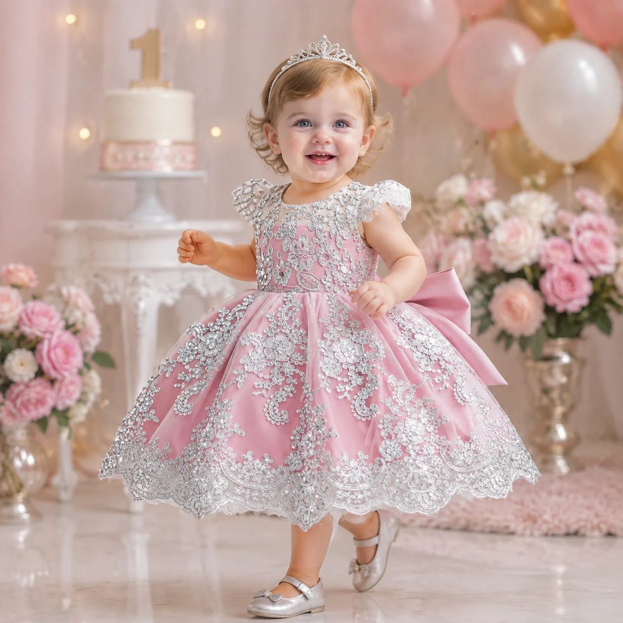 Infant and Toddler 1st Birthday Party Dress Embroidered Lace Princess Dress Flower Girl Wedding Dress Special Holiday Formal Bab