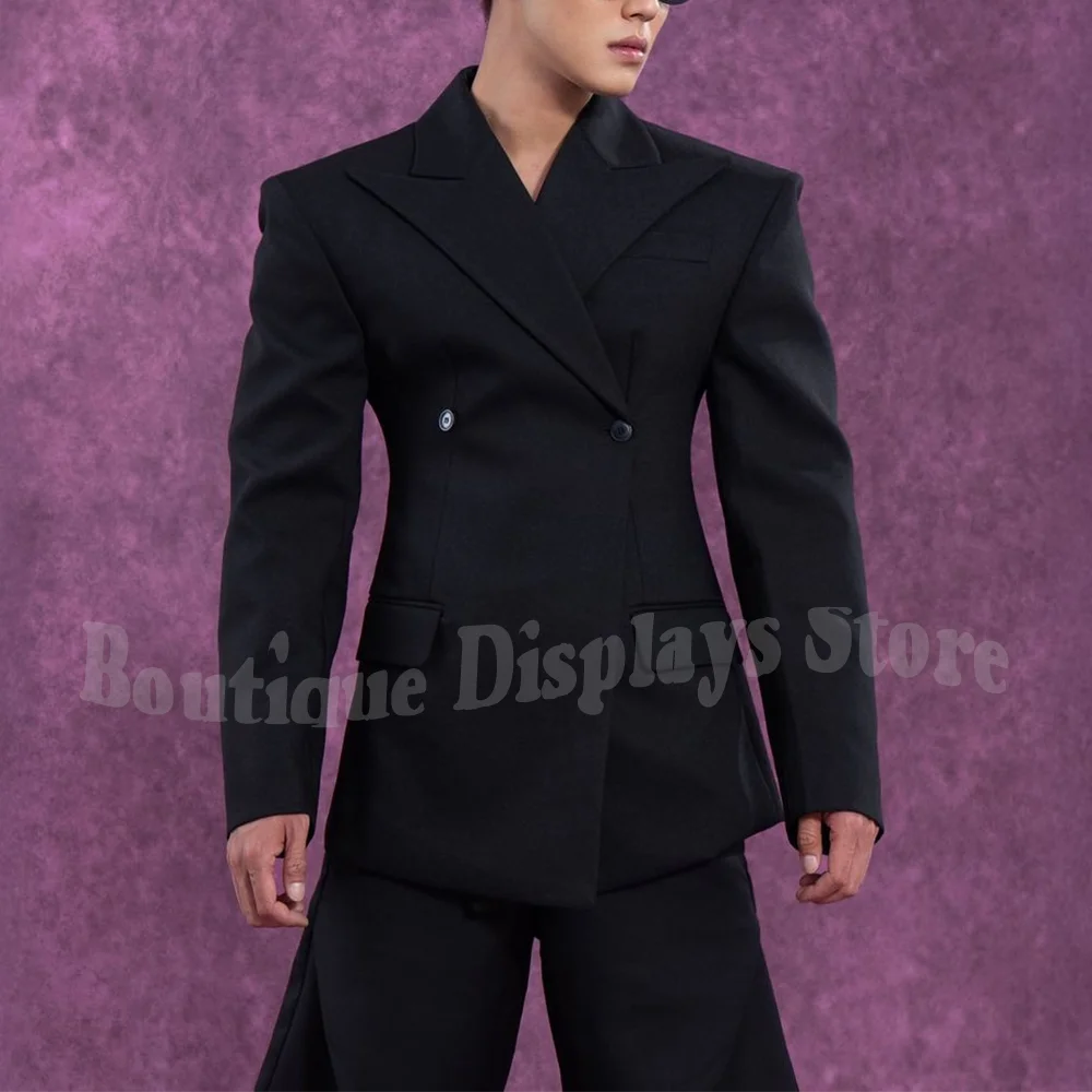 

Handsome Black Peaked Lapel Suit For Men Double Breasted Classic Fitted Male Outfit(Jacket+Pants) Banquet Party Fashion Set