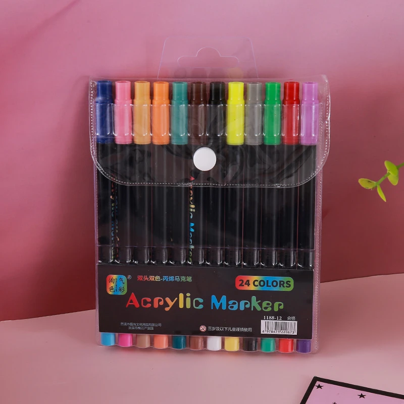 24-120 Kleuren Dubbelpuntige Acrylmarkerstift Set, Penseelmarkers voor Steenverf, Canvas, Hout, Keramiek, Kunstbenodigdheden voor Kinderen