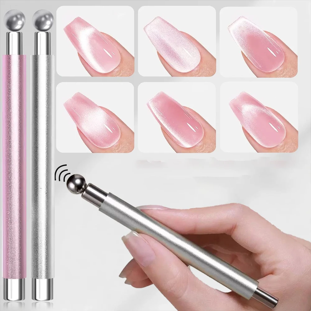 1/2Pcs Nail Cat Eye Magnetic Ball With Nail Magnetic Stick Tool Set Double-head Strong Magnet Pen 3D Cat Eye Gel Nail Supplies