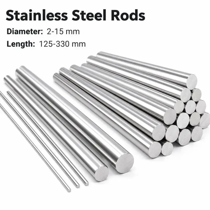 1~50Pcs 304 Stainless Steel Rod Solids Bar 2-15mm Diameter 125-500mm Long Linear Shaft Metric Round Rod for DIY Craft Model Cars
