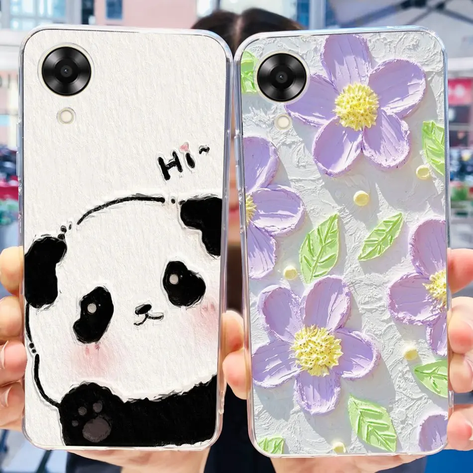 For OPPO A17K Case Oppo A17 A 17 17K 4G CPH2471 CPH2477 Cute Panda Flower Pattern Soft Silicone TPU Phone Cases