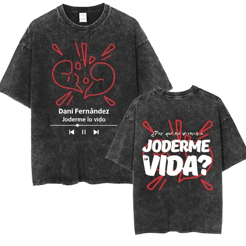 Vintage Washed T-Shirt Rapper Dani Fernandez Fashion Album Print Harajuku Style Loose Comfort Casual Women And Men T-shirt