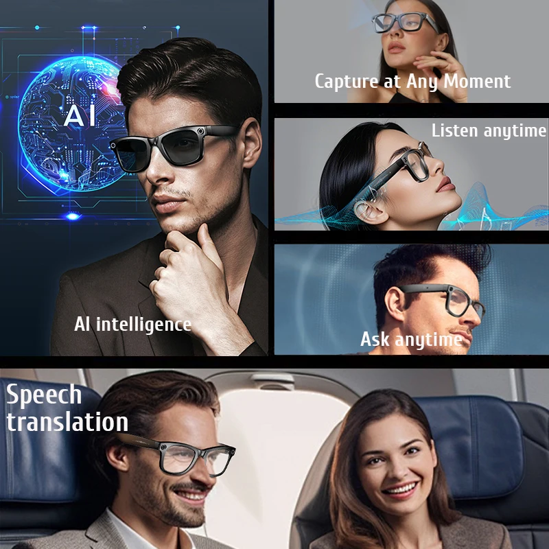 LIGE Smart Camera Glasses Video Recording AI Translation Object Recognition Bluetooth Call Music Sunglasses Photochromic Lenses