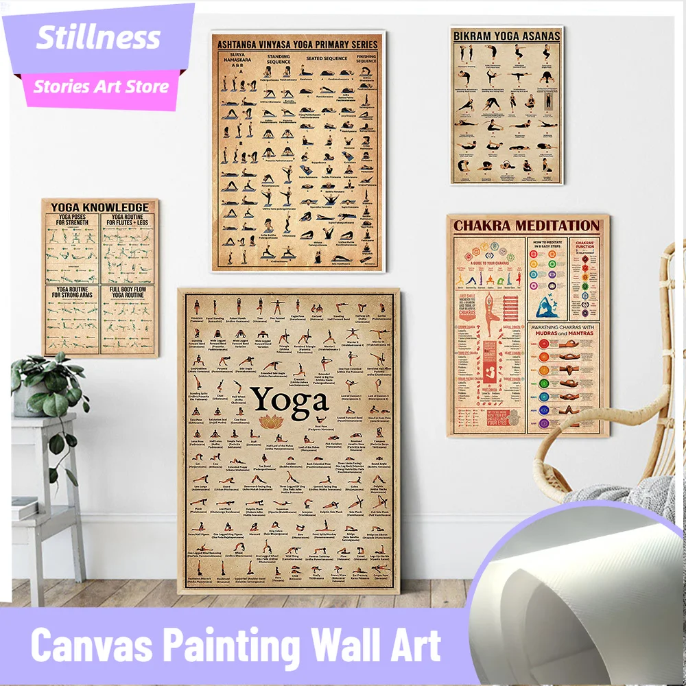 Yoga Exercise Gym Ashtanga Chart Pose Health Paintings Modern Wall Art Canvas Posters and Prints Living Room Home Decor Pictures