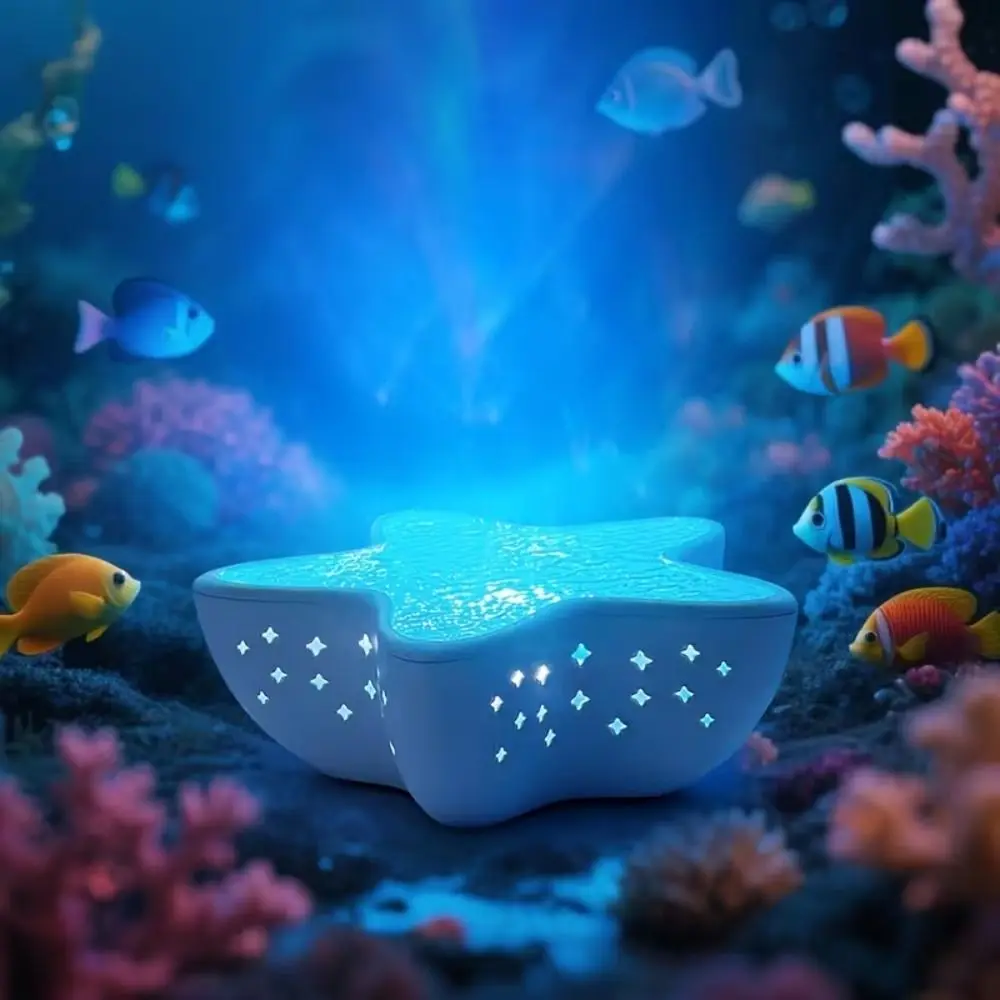 Water Ripple Night Light 7-Color RGB USB Powered Starfish Ocean Projection Lamp Sea Star Five Brightness Adjustments