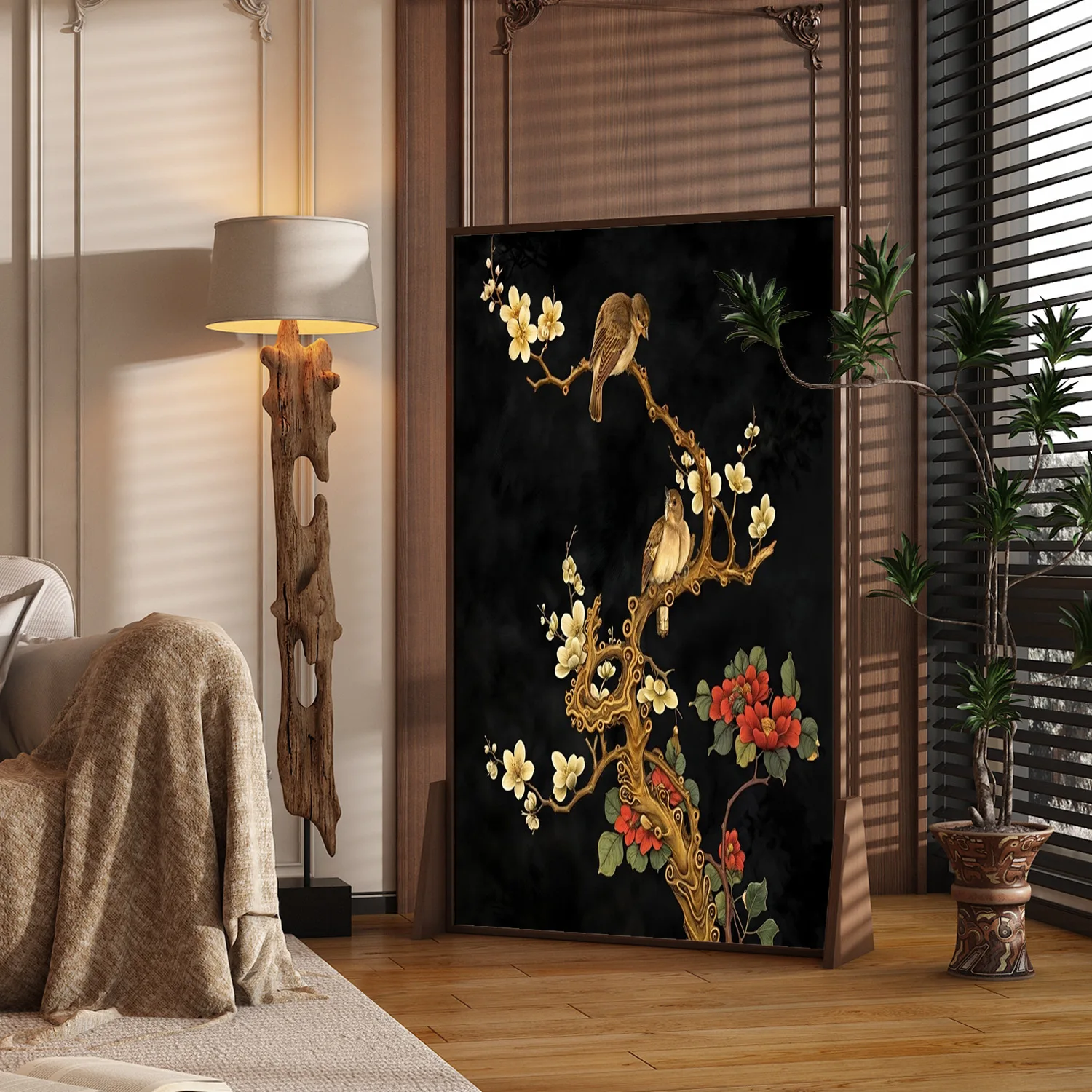 Solid wood screen partition entrance to the door Medieval French decoration movable seat screen