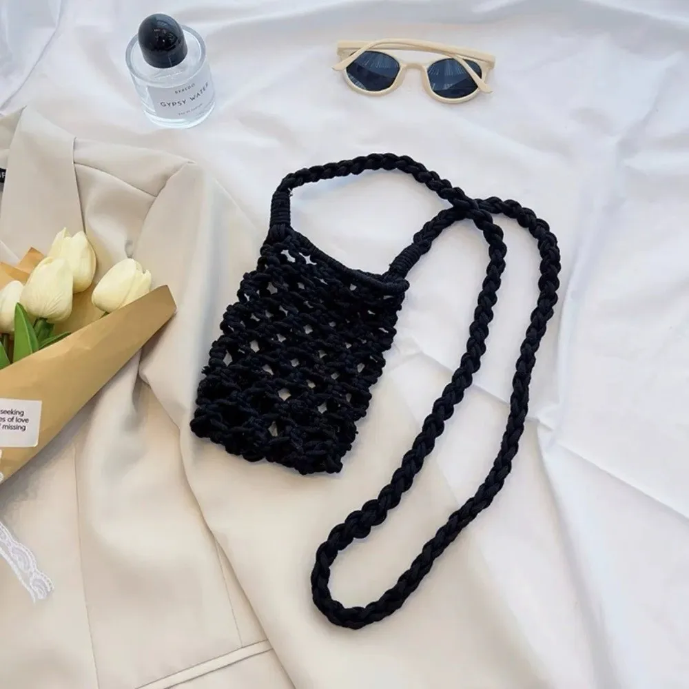 

Fashion Portable Crossbody Phone Bag Hollow-out Woven Solid Color Phone Purse Crochet Lightweight Shoulder Bags Gifts