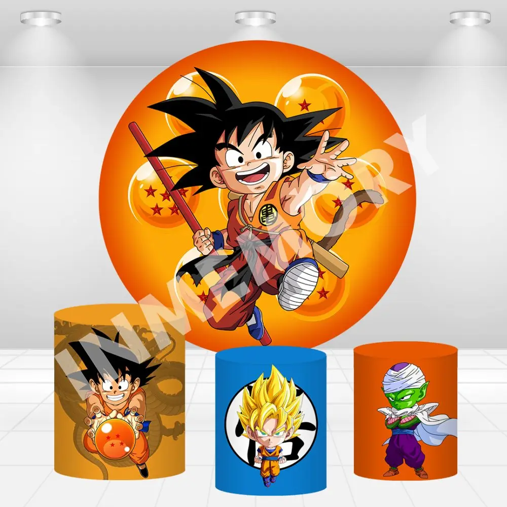 Dragon Ball Round Covers Kids Birthday Party Photo Backdrop Goku Baby Shower Circle Background Cake Table Decor Plinth Covers