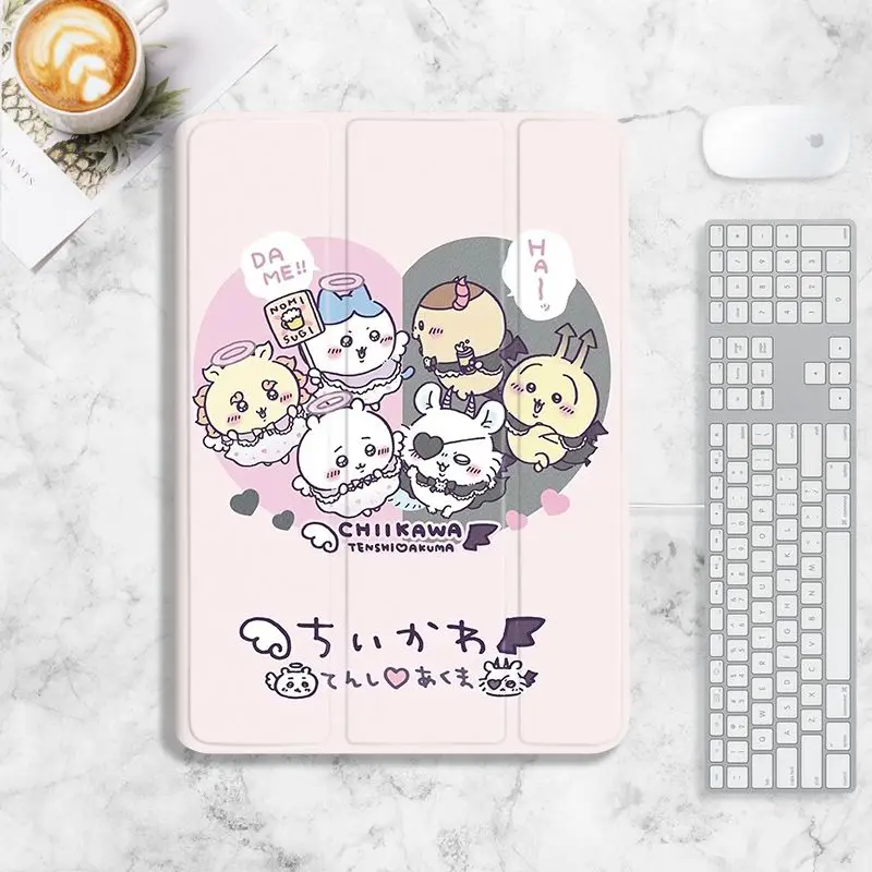 Cartoon Kawaii New Apple IPad Case with Pen Slot Flip-style Air Sac Anti-fall Support At Multiple Angles Smart Sleep Chiikawa