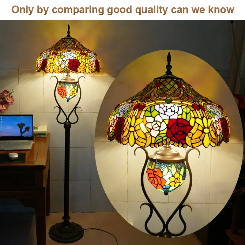 AOSONG Tiffany Floor Lamp American Retro Living Room Bedroom Lamp Country  Stained Glass Floor Lamp