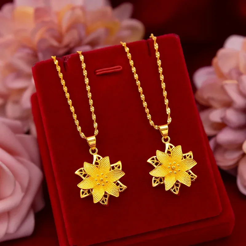 9999 real gold 24K yellow gold Small Flower Pendant Necklace