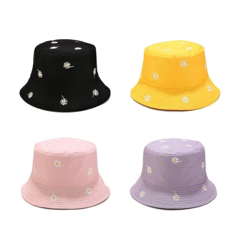 2024 Cotton Flower Embroidery Bucket Hat Fisherman Hat Outdoor Travel Hat Sun Cap Hats for Men and Women