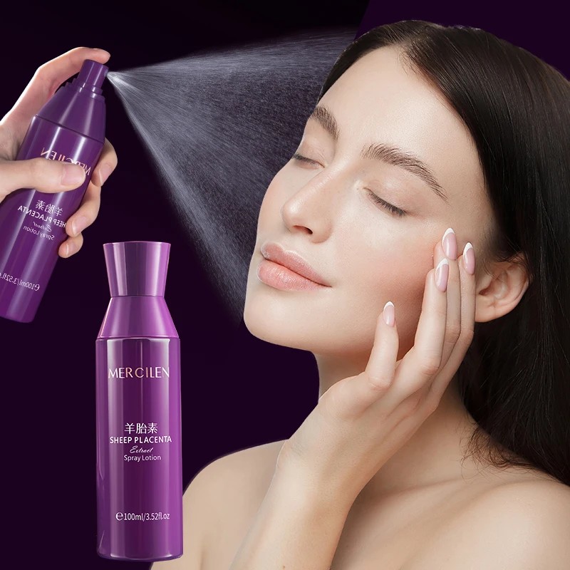 Mercilen Sheep Placenta Collagen Facial Moisturizing Spray, Contains Niacinamide, Hyaluronic Acid, and Plant Squalane, Deep Hydrating Essence Lotion, Fine Mist Technology, Fast Absorption, Non-Greasy, Makes Skin Look Younger, Suitable for All Skin Types