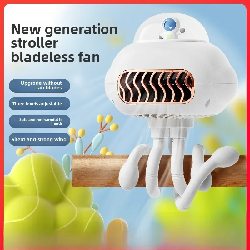 

2026NEW Portable Cartoon Baby Stroller Foldable Fan Mini Bladeless Baby Stroller Electric Fan with Silicone Clip Tripod Style