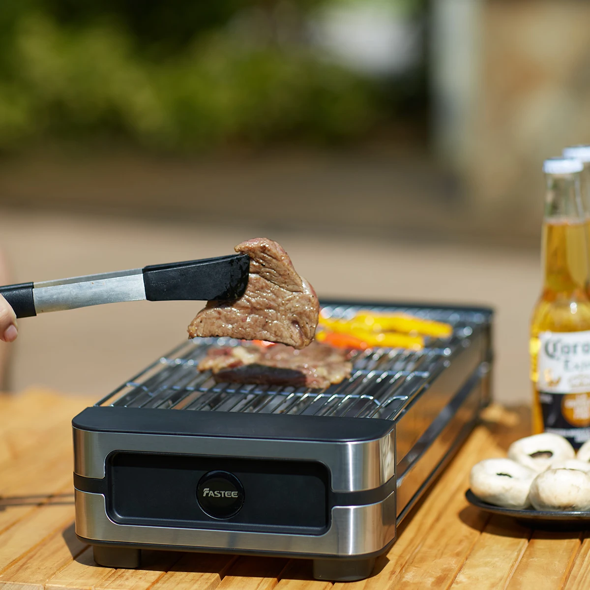 Stylish AMERZIS Stainless Steel Electric Grill for Indoor and Outdoor Use, 110-130V American Plug with Temperature Control and Removable Surface Brush, Ideal for Cooking Steaks and Vegetables image 8