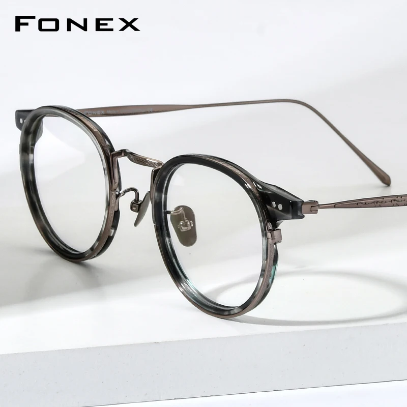 FONEX Acetate Titanium Eyeglasses Frame Men Brand Design Retro Round Glasses Vintage Japanese Spectacles Women Eyewear 850