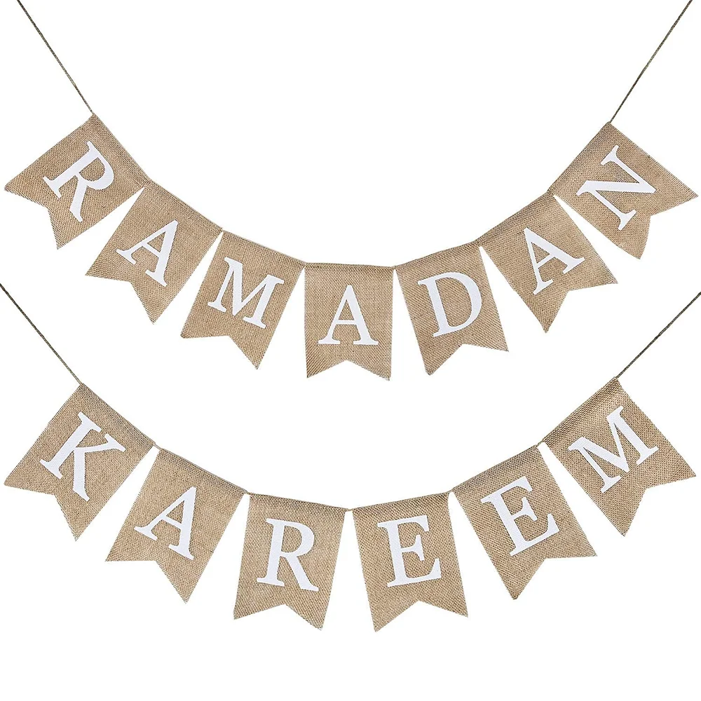 

Ramadan Kareem Burlap Flag Banner Islamic Festivals Home Fireplace Decorations Eid Mubarak Party Accessories Muslim Supplies