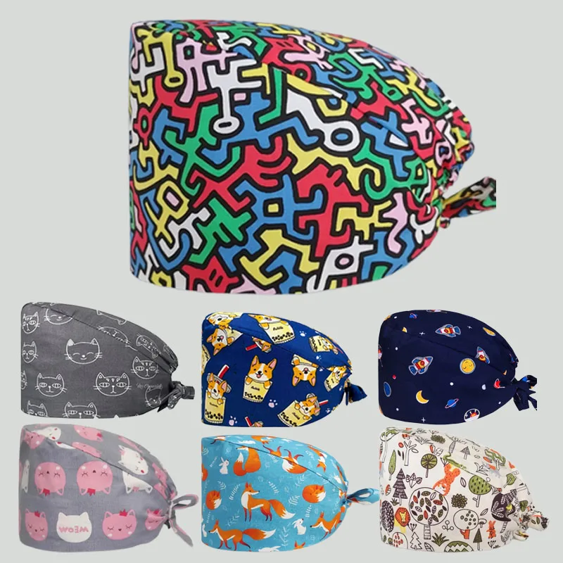 Tooth Dentist Scrub Caps Dental Printing Scrubs Hat for Women Surgicals Hat Women's and Men Operating Room Hat Medical Annex