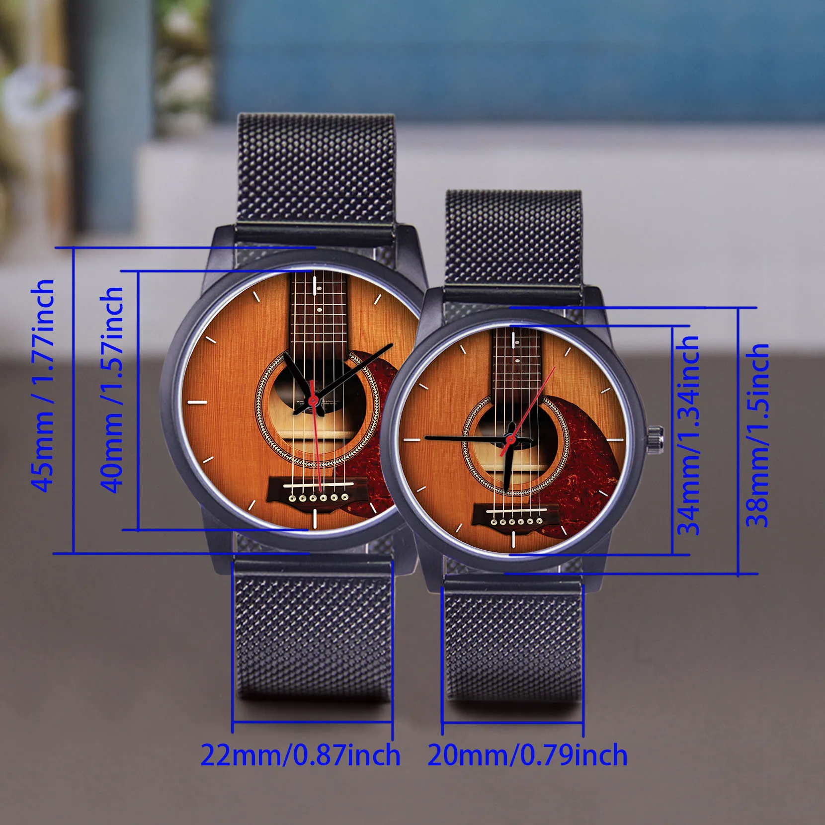 Guitar Bass Instrument Design Men's Personalized Watch Traditional Hands Simple  Fashionable Watch Musician Gift Rose Gold Case