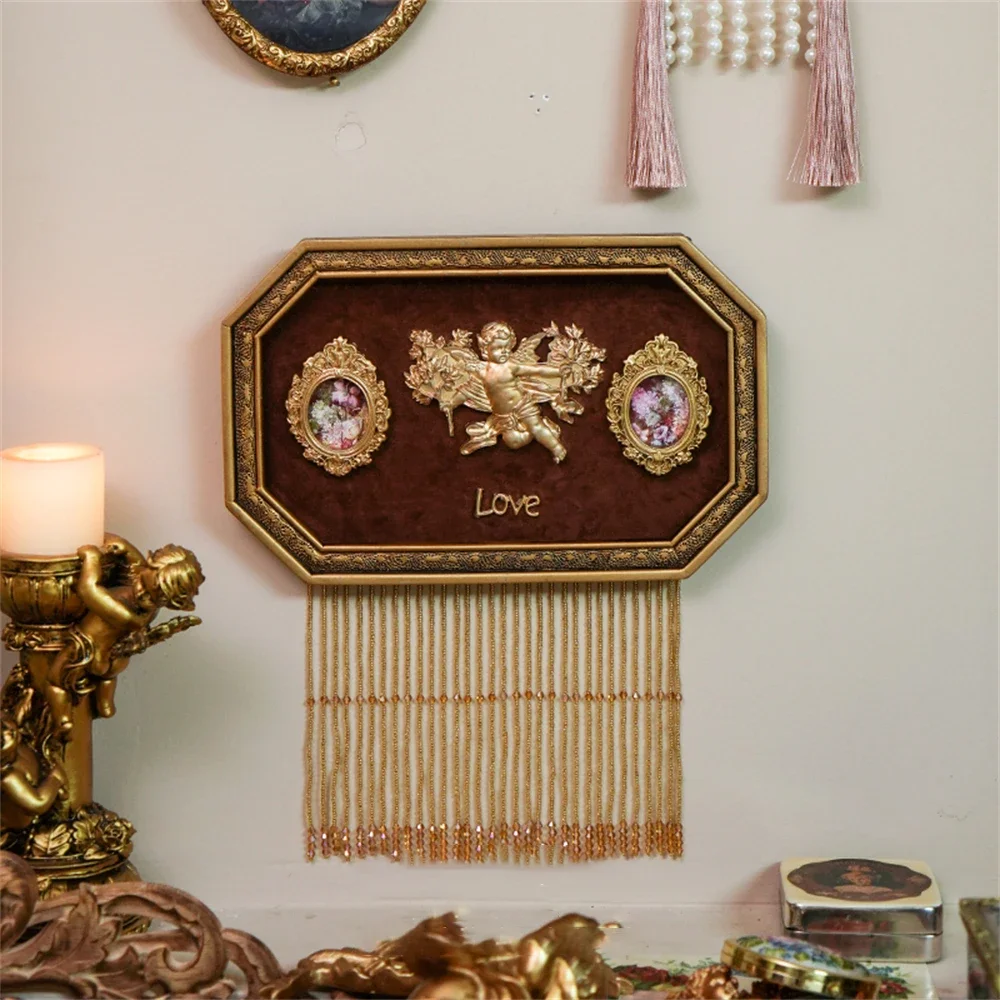 French Retro Brown Velvet Photo Frame Angel Embossed Photo Frame Wall Hanging Home Decoration Handmade Props Picture Frame