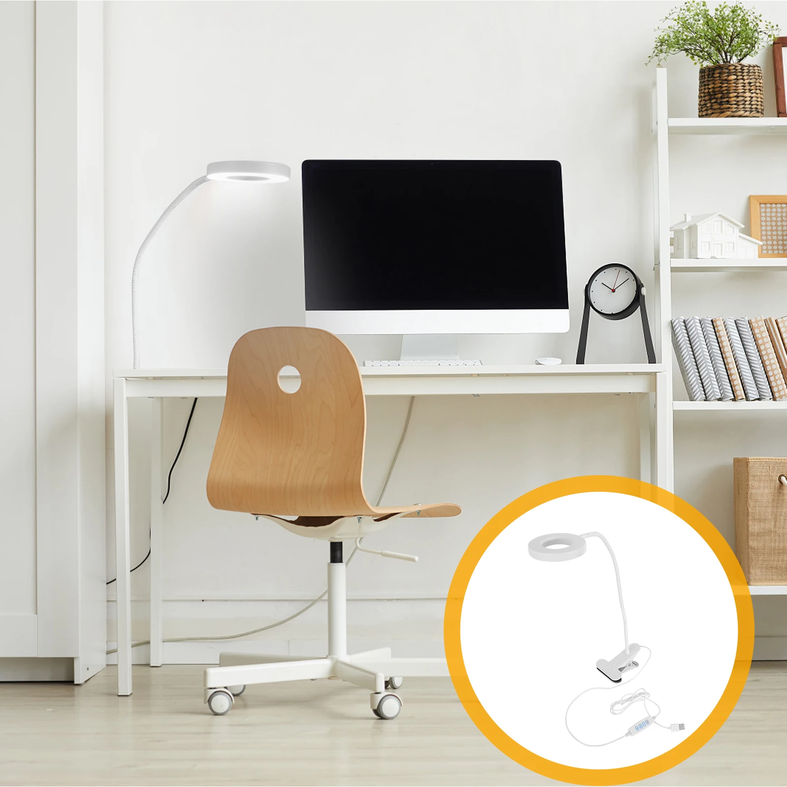 

48 LED Clip Table Lamp Adjustable 3 Color Lights 10 Brightness Levels 360° Rotatable USB Charging 1 Minute Timer for Bed Desk