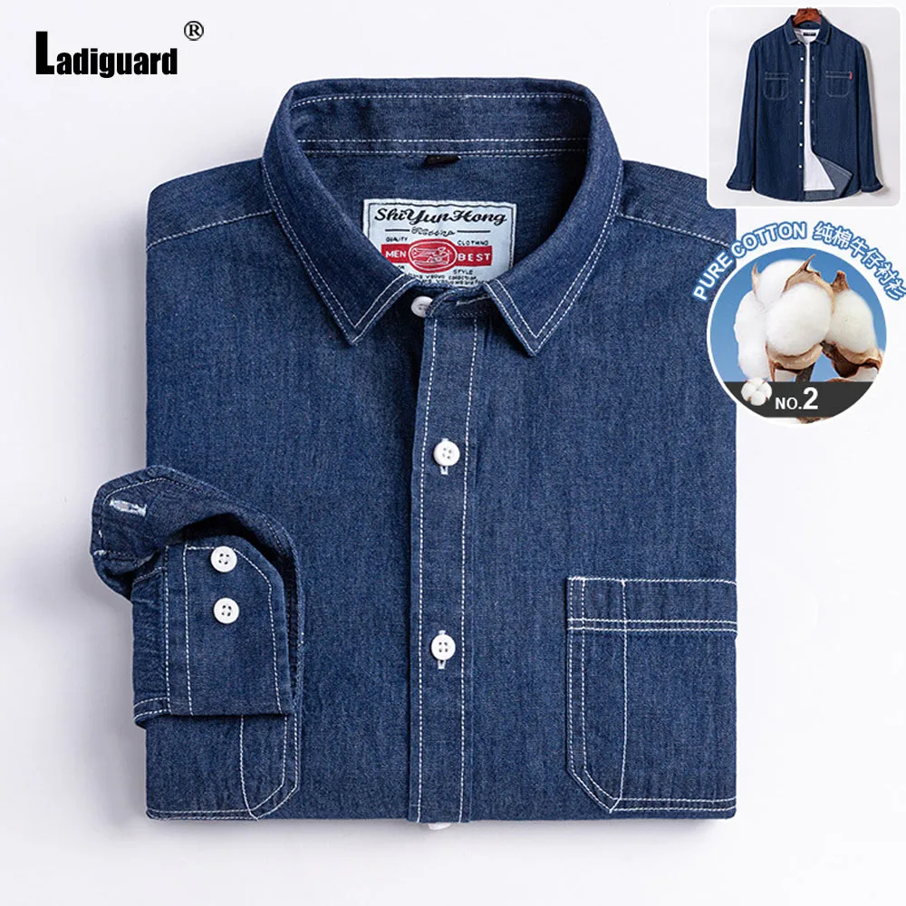 

Ladiguard 2023 Single Breasted Denim Jackets Mens Fashion Street Jean Tops Outerwear Hommes Stand Pocket Coats Men Demin Wear