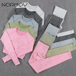 NORMOV Gym Sets Women Seamless Sportswear Push Up Woman Yoga Set High Waist Female Tracksuit Long Sleeve Workout Set Buttocks