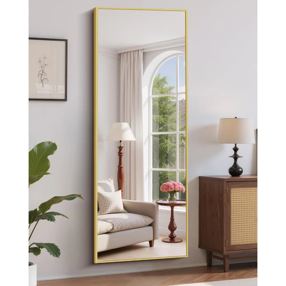 Grande espelho de chão com moldura de alumínio para visualização completa em decoração de casa