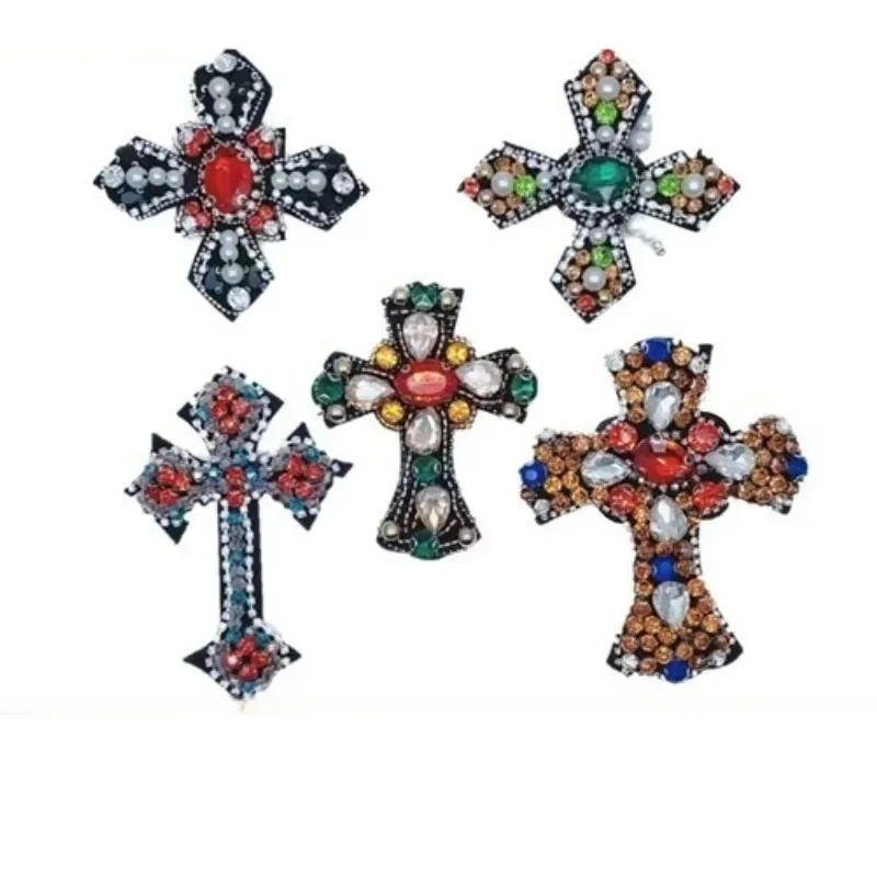 

1 Piece Of Beaded Sewn Cross Badge Patch With Different Shapes Of Beaded Badge Handmade Applique Garment DIY Decorative Sewn