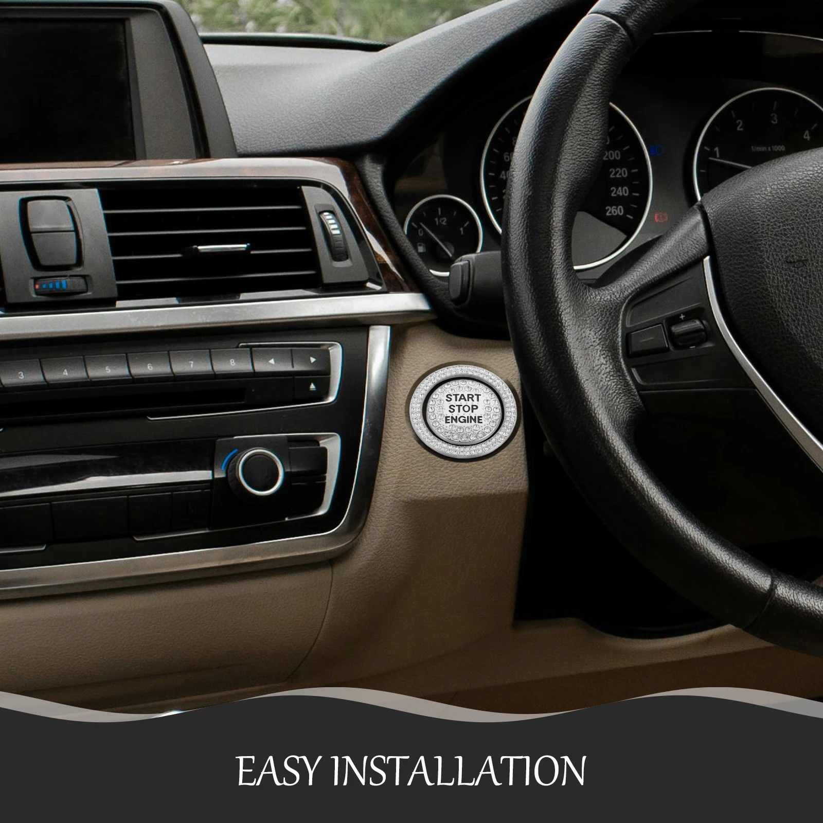 

Ignition Decorative Ring Button Protective Cover White Rhinestones Car Start Button Cover Electric Start Engine Decorate