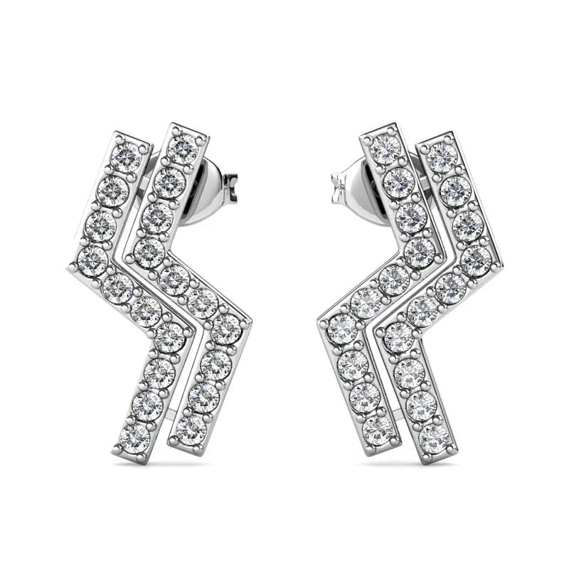 

Daisini 925 Sterling Silver Stud Earrings with Swarovski Crystals Geometric Design Novel Piercing for Women Men Fine Jewelry