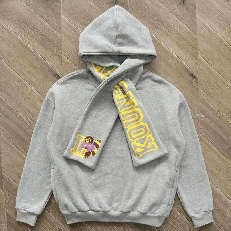 Cross Scarf Kaipital  Kountry Gray Fleece Hoodie Sweatshirts Men Women Winter Hip Hop High Street Casual Hooded Pullovers