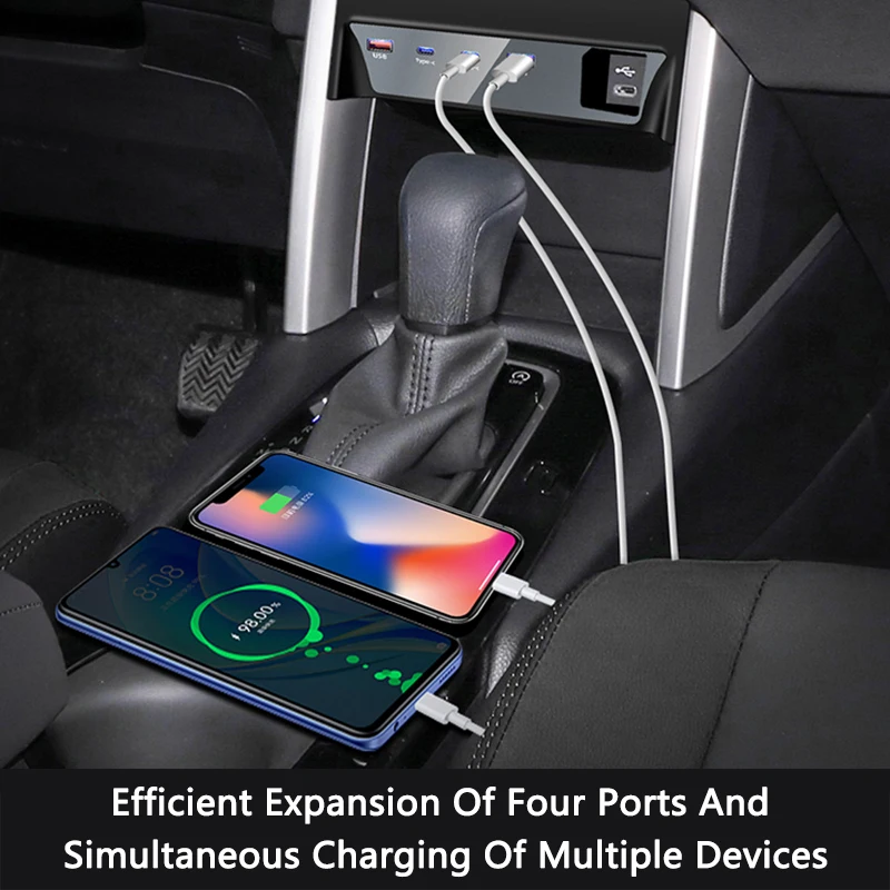 QHCP Car Intelligent Expansion Dock 4 Ports Fast Charging USB Type-C Phone Docking Station For Toyota Corolla Cross Frontlander