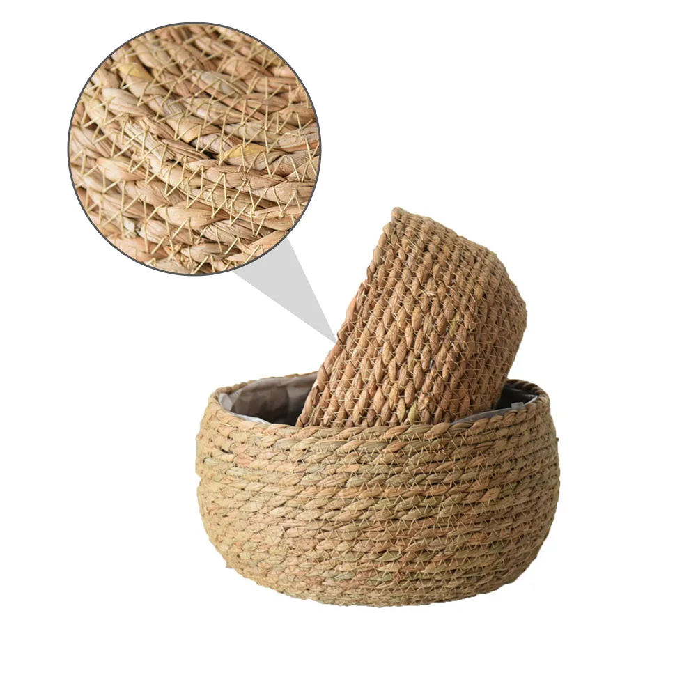 

Round Flower Pot Basket Woven Straw Storage Container Natural Hemp Decorative Planter Holder for Fresh Dried Flowers Home Office