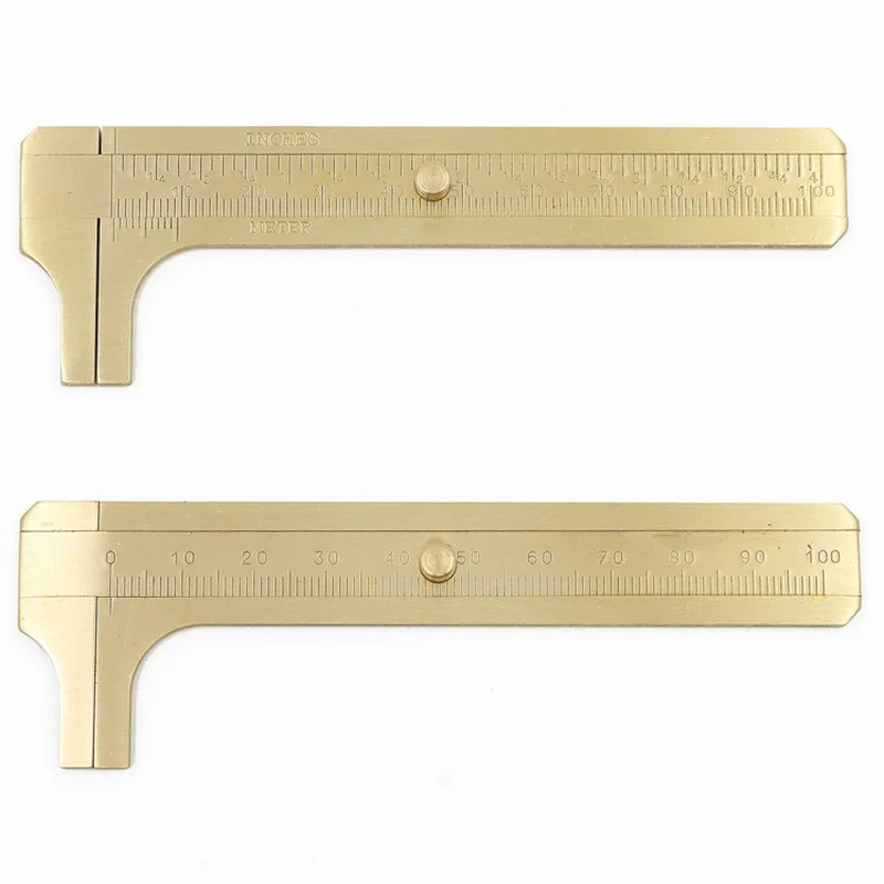 Double Scale Brass Sliding Ruler Caliper Metal Vernier Gauge Micrometer Precision Measuring Tools Students DIY Drawing