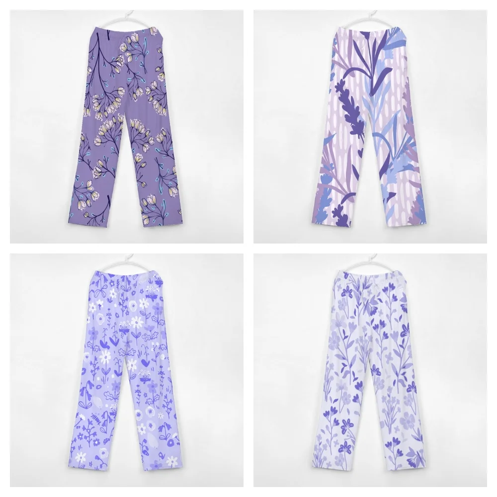 Lavender Floral Pattern Pajama Pants Mens Womens Lounge Pants Super Soft Unisex Sleep Pajama Bottoms with Pockets Drawstring