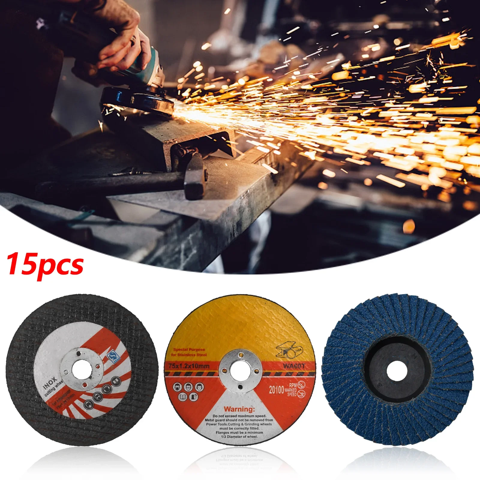 Resina Saw Blade Discos de corte, Acessórios abrasivos para rebarbadora, Rodas de moedura, Ferramentas elétricas, 75mm, 15pcs por conjunto