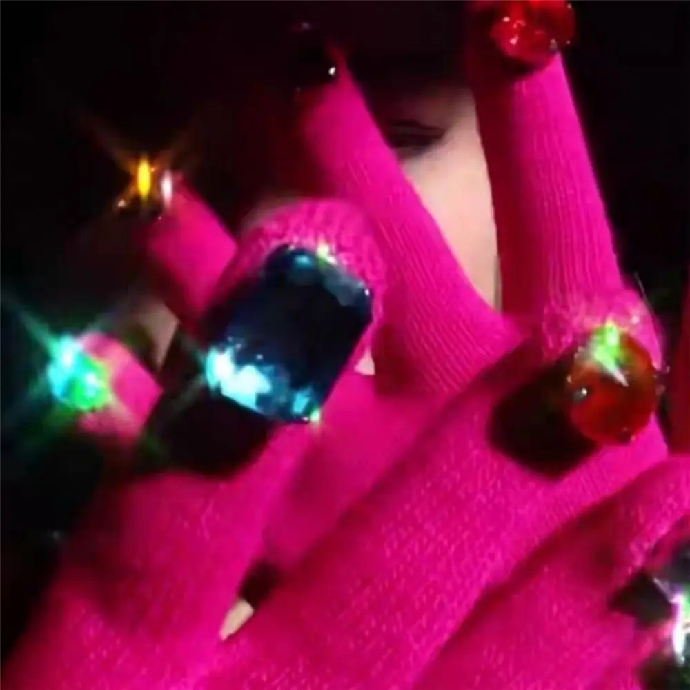 Multi-Color Rhinestone Knitted Gloves Glitter Finish Keep Warm Five-fingered Gloves Random Diamond Embellishments