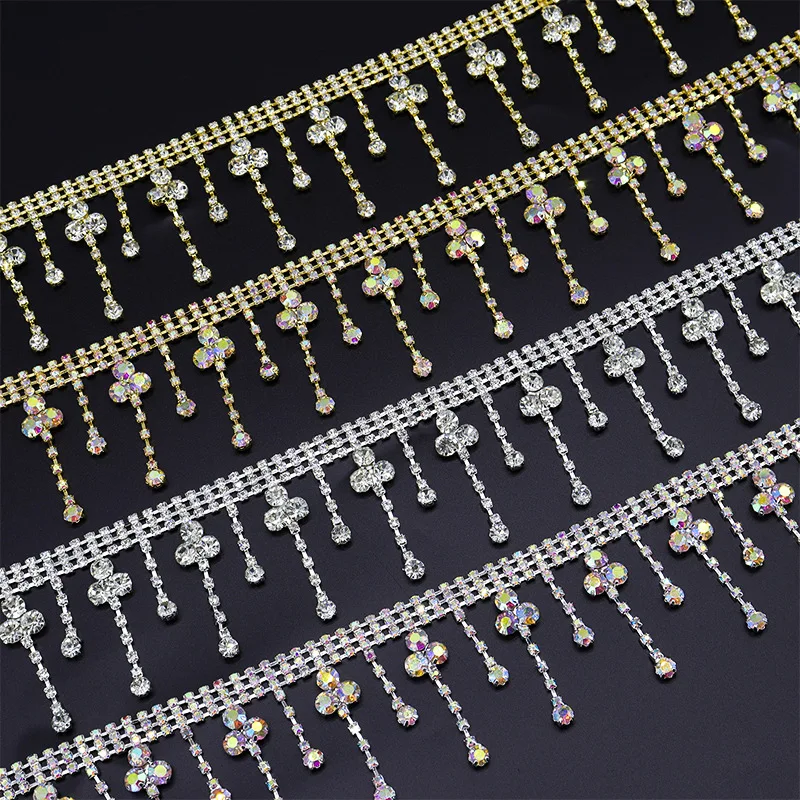 

Sparkling Rhinestone Tassel Chain Crystal Appliqué Tassel Trim For Sewing On Gown, Hat, Clothing & DIY Accessories Decoration