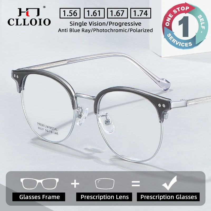 

CLLOIO Vintage Versatile Prescription Glasses Anti Blue Light Alloy Eyebrow Frame Myopia Reading Glasses Progressive Eyewear